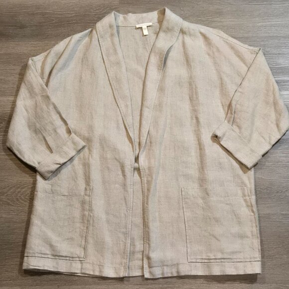 Eileen Fisher Jacket Womens Large Heavy Organic Linen Lagenlook Minimalist Boho - Picture 3 of 9